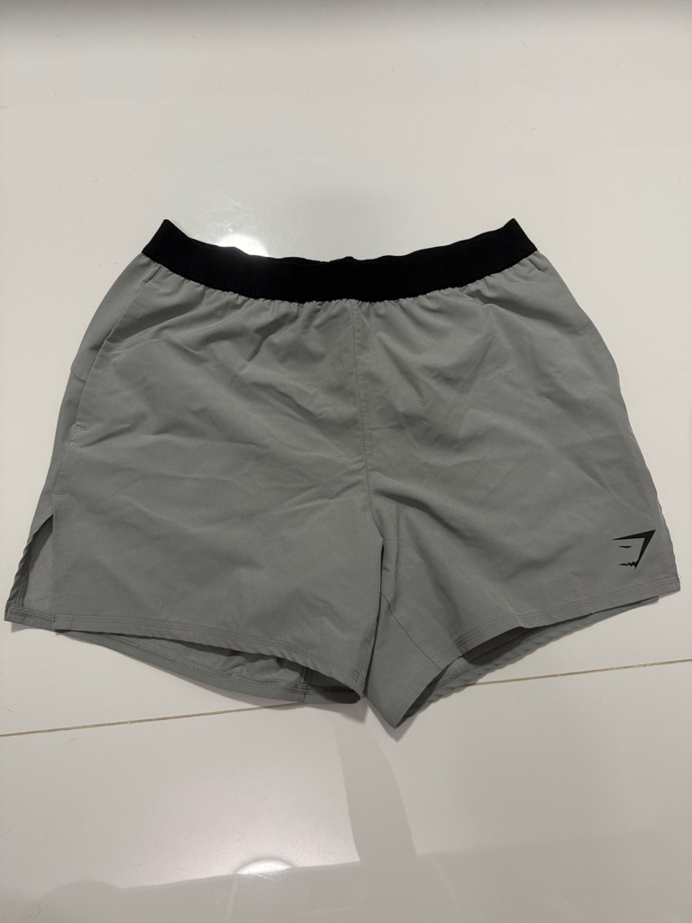 Gymshark Light Gray Athletic Shorts with Black Waistband
